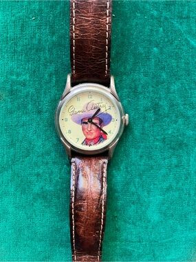 Fossil Gene Autry Silver-Tone Case Back Wristwatch with Original Leather Strap